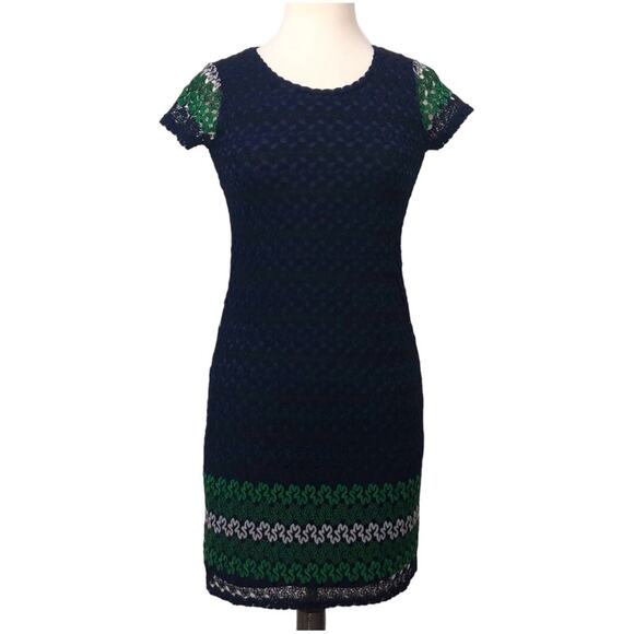 Melissa Paige Navy Crochet Short Sleeve Dress XS NWT - Picture 2 of 9